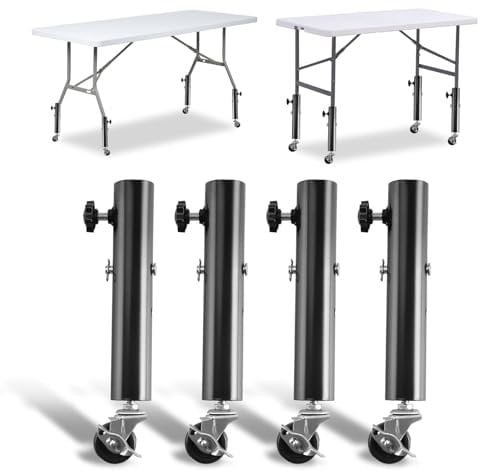 Domigard Lot de 4 rehausseurs de pieds de table avec roulettes en métal avec pince à vis réglable pour canapé, table, chaise, carré/rond, diamètre adapté à moins de 3,6 cm