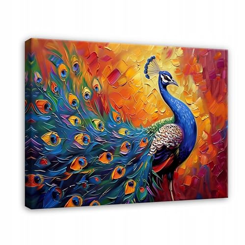 WallArena Leinwand Bilder 120x80 cm | Vogel Pfau, Leinwandbilder, Bild auf leinwand, Format: 120x80 cm (BxH) - einteilig auf Canvas Leinwand. Das Leinwand