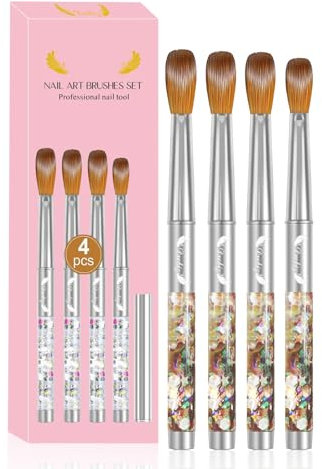 Detail Nail Art Brushes, 4 pcs Pinceau Ongles Gel Professionnel Pinceaux Ongle Gel Peinture Acrylique UV Professionnels Ensemble de Brosses à Ongles pour Dessiner lignes DIY Conception