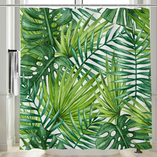 Vgzsyomqib Feuille Vert Foncé Rideau Douche Anti Moisissure Imprimé Jungle Rideau de Salle Bain 120 x 200 Long Tissu Polyester Imperméable Motif Tropical Rideaux Baignoire Lavable Machine
