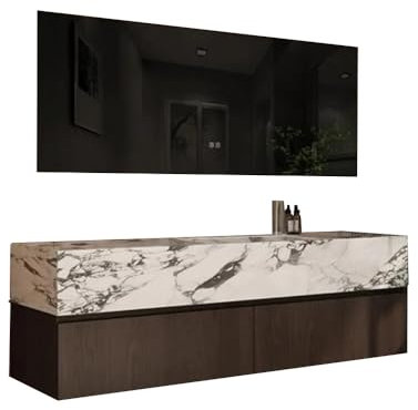 Generisch Waschtisch Set Keramik Waschbecken mit Kommode LEDSpiegel Wasserhahn (140cm)