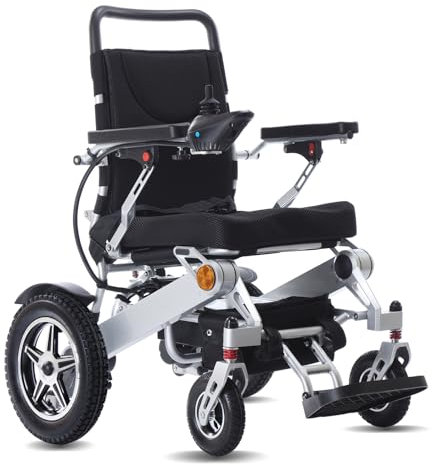Broobey Tragbare Elektrorollstühle, Leichte Elektrische Rollstühle für Erwachsene unterstützt 150 kg, motorisierter Faltrollstuhl für Senioren, 20+ km Lange Reichweite (12Ah Batterie)