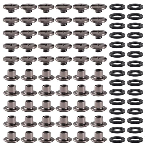 YIXISI 30 Juegos M5x4mm Juego de Tornillos Chicago, Remaches Cuero, Tornillos de Encuadernación de Libros, para Decoración de Cuero, Níquel Negro