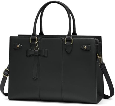 RAINSMORE Laptop Bags for Women PU Leather Work Bags for Women Tote Bag Large Handbag Shoulder Bag for Office Bussiness 15.6 Inch Black