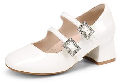 DREAM PAIRS Girls Double Strap Pumps | Sleek Patent Finish, Square Toe Growing Room, Double Straps Secure Fit, Cushioned Footbed Comfort