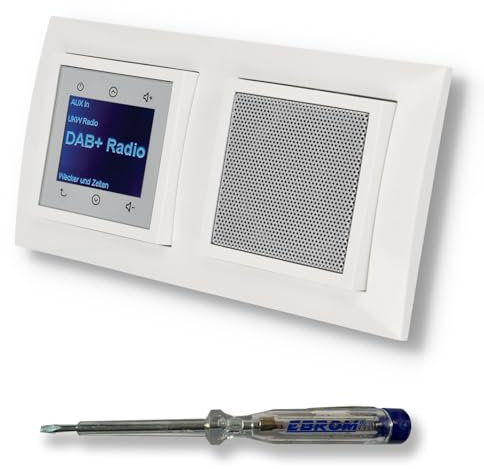 BERKER Unterputz DAB+ Radio 29848989 und Lautsprecher polarweiß glänzend mit 2fach Rahmen Berker 10128989 inkl. EBROM Phasenprüfer zur Montage der Geräte