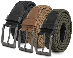 Redbridge Elastischer Flechtgürtel mit Metallschließe – Flexibler Stoffgürtel im 3er-Set Schwarz/Braun/Khaki 95