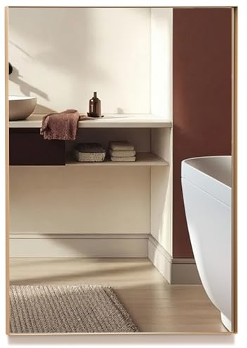Neue Design Mood® Premium Rectangular Bathroom Mirror Gold Framed Wall Mounted, Recessed Rectangle Frame Modern & Stylish (70cm x 50cm)