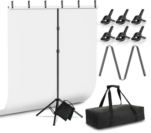 HolaDream White Screen Backdrop Kit, 5 x 6.5ft Photography White Background with Portable T-Shape Backdrop Stand for Photo Studio, Wedding, Party, Decoration