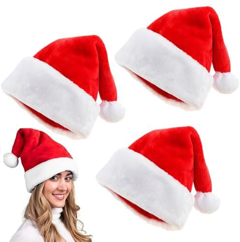 YARUJING 3 Stück Weihnachtsmütze Weihnachtsmützen Erwachsene Samt Weihna chtsmütze Weihna chtsmütze Rot Christmas Hat Santa Hat Nikolausmütze Damen Herren Perfekt Für Weihnachtsfeiern.