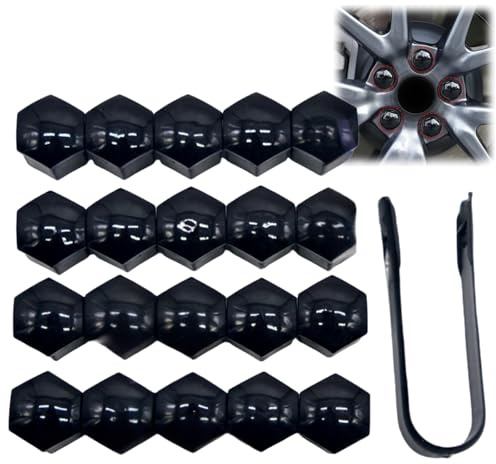 20PCS 19MM Car Wheel Lug Nut Covers with Removal Tool,Universal Black Car Wheel Nut Covers,Durable Bolt Caps Hub Screw Covers for Most Vehicles,Stylish Automotive Wheel nut Exterior Accessories