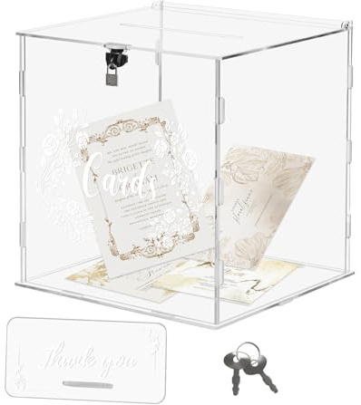 ECOSEAO Hochzeitsbox aus Acryl mit Schloss - Große Kartenbox Geldbox Briefkasten für Hochzeitsempfang, Geburtstag, Jubiläum, Babyparty -Geschenkkartenbox mit Schild und Schlitz