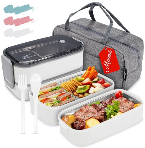 Premium Lunchbox Erwachsene und Kinder inkl. Tragetasche und Besteck Bento box Edelstahl Brotdose Kinder mit Fächern Brotdose Erwachsene Kindergarten Lunch box Jausenbox Brotdosen Bananenbox (Weiß)