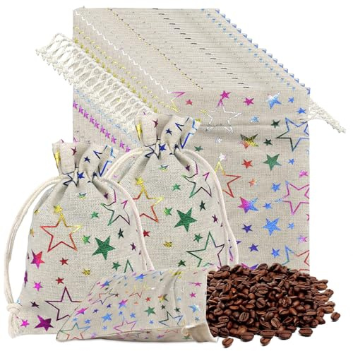 Jute Beutel mit Kordelzug, 20 Stück Pentagramm Jutesäckchen, Leinen-Säckchen, Sackleinen Taschen, Baumwolle Kleine Beutel für Schmuck DIY Handwerk Hochzeit Party Weihnachte 20 x 30cm