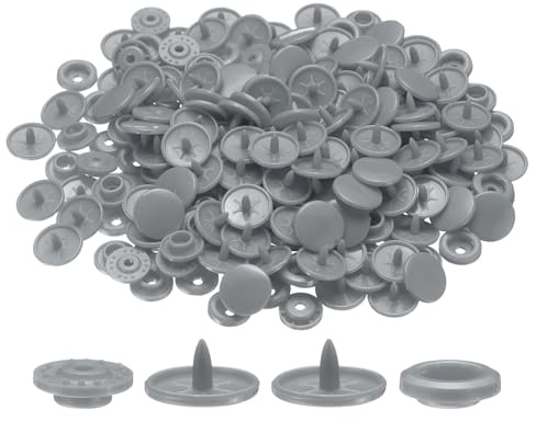 QUARKZMAN 200 Stück Plastik Druckknöpfe T5 Runde Resin Nähenfreie Knöpfe Plastik Druckknopf Befestigungsset Für Kleidung Nähen Regenmäntel Windeln Lätzchen Basteln Grau