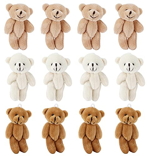 equlup 12 pièces Mini Ours en Peluche, Petits Ours en Peluche Doux, Jouet en Peluche Mignon et Confortable pour Porte-clés de Bricolage, décoration de fête d'anniversaire de Mariage,