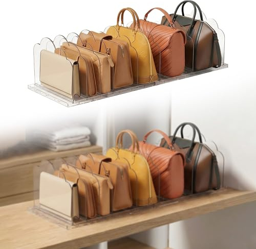 TVOOD Adjustable Handbag Storage Organiser for Wardrobes: 8Pcs Acrylic Shelf Dividers Space-Saving Handbag Storage Solutions Transparent Handbags Organiser for Closet Bedroom Kitchen Office