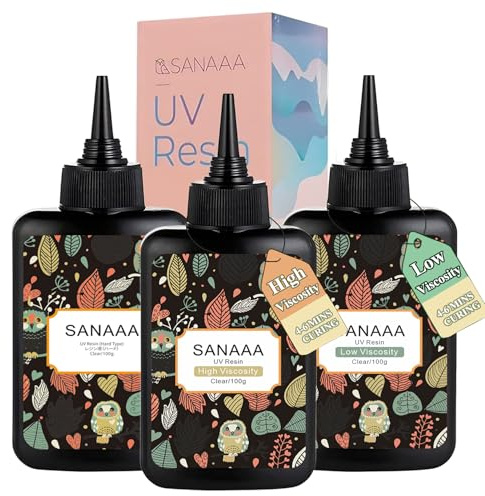 SANAAA UV Harz 100g Drei Viskositäts set,Transparentes UV Resin für Schmuck | Niedrige,mittel und hohes Kunstharz für Schmuckherstellung von Ohrringen und Basteldekor