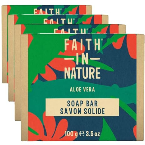 Faith In Nature, Savon Mains Naturel à l'Aloe Vera Faith In Nature, Vegan & Cruelty Free, Sans Parabènes & SLES, 100g (Lot de 4)