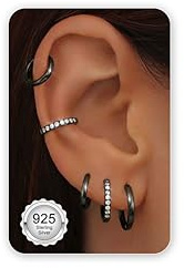 CASSIECA 5 Paar Creolen Silber Gold für Damen Herren Creolen Silber 925 Helix Piercings Knorpel Ohrringe für Mehrere Piercings 8/10/12mm