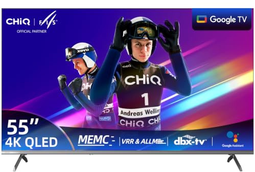 CHiQ TV Connectée 55 Pouces 4K UHD QLED Google TV (U55QST) | ALLM & VRR, MEMC, Commande Vocale, Design Métal Ultra Mince, Dolby Audio, Wi-Fi 2.4G/5G