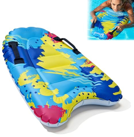 Aufblasbares Bodyboard für Kinder & Erwachsene, 75x65 cm, Tragbar & Faltbar mit 2 Griffen, PVC Surfbrett für Strand, Pool & Schwimmen Lernen, Wassersport Sommer