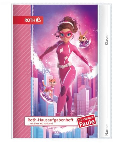 ROTH Hausaufgabenheft für clevere Faule Kids & Tiere 2026/2027 – A5 Schülerkalender mit vorgetragenem Stundenplan & Stickerbögen – 1 Woche auf 2 Seiten – Hausaufgabenplaner für Schüler (Agentin Laura)