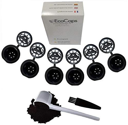 ECOCAPS, 6 capsules rechargeables pour Nespresso + Brosse et Cuillère