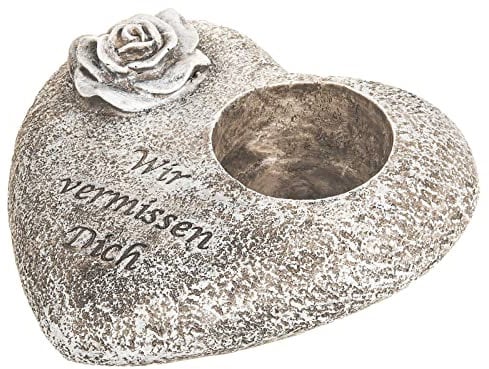 SIDCO Grabschmuck Herz Grab Deko Grabkerze Spruchstein Grableuchte Grablicht Rose