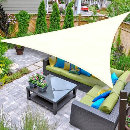 AXT SHADE Vela Ombreggiante Impermeabile Triangolare 5x5x5m Tenda a Vela Parasole e Protezione Raggi UV per Esterno Terrazza Giardino-Crema