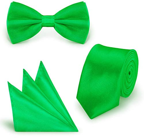 StickandShine Inh. Christian Müller 3 in 1 SET hochwertige Satin Polyester Krawatte Fliege Einstecktuch Grün