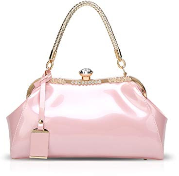 NICOLE & DORIS Handtaschen für Damen Lackleder Handtaschen Abendtasche für Party Hochzeit Schultertasche Rosa