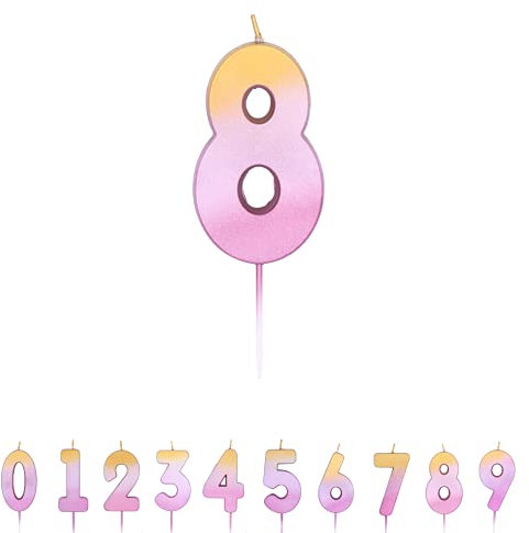 Pioneer Party Candle, Age Eight Cake Candle, Eighth Birthday Candles, 15890, Rose Gold Ombre