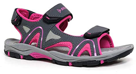 DUNLOP Ladies Flat Open Toe Sports Trekking Walking Hiking Sandals (Gray Fuchsia, UK Footwear Size System, Adult, Women, Numeric, Medium, 7)