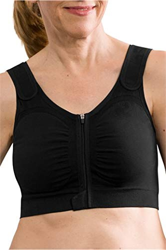 AMOENA Leyla Front Fastening Post Surgical Black Soft Cup Bra - Front Zip Closure - Non Returnable Medical Bra (48)
