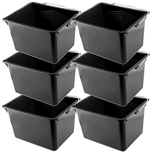 KADAX Lot de 6 seaux de peinture carrés en plastique avec poignée en métal - Seau d'eau robuste avec bord verseur - Pour rénovation, jardin, nettoyage - Rectangulaire, léger - 8 l - Noir
