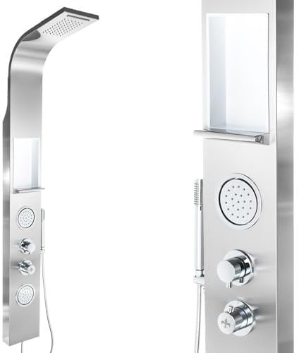 Edelstahl Premium Duschpaneel mit Ablage 160cm hoch Regendusche Duschsäule Neustes Modell inkl. Lieferung, Material: ohne Thermostat