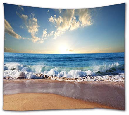 A.Monamour Wandteppich Meer Sonnenuntergang Ozean Wellen Sandstrand Himmel Natur Landschaft Tuch Kunstdruck Tapisserie Wandbehang Wanddeko Vorhang Tischdecke Tagesdecke Picknickdecken Stranddecke