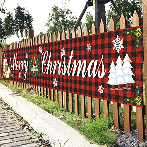 JINTN Große Frohe Weihnachten Banner - Merry Christmas Flagge für Tür, Outdoor Indoor Weihnachtsdeko, Garten Hängende Deko für Tor, Ferienhaus Party