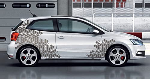 Waben Set Aufkleber Hexagon Hexa Honeycomb für alle Autos Tuning (Anthrazit metallic, Design 1)