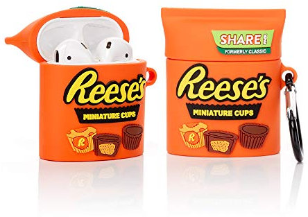 YIGEYI Silikon Hülle Kompatibel mit Airpods 1 & 2 Funny Cute 3D Cartoon Case Cover[Lustige Snacks Series 2] (Reeses)