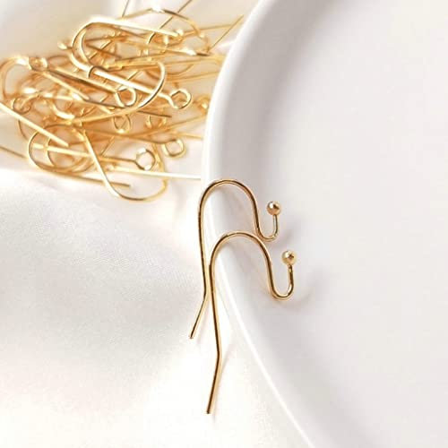 100 Pcs Earring Hooks Stainless Steel Golden Fish Ear Wire Ball Hooks for Jewelry Earring Making
