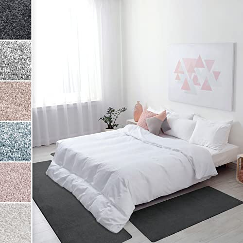 Floordirekt Bettumrandung Sundae - Bettvorleger Velours Teppichläufer - 3-teiliges Läufer-Set in 3 Größen (B: 80 cm | L: 1 x 300 cm + 2 x 150 cm, Anthrazit)