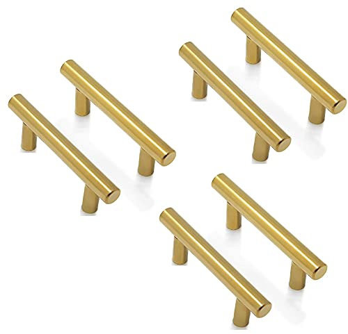 ANSIEDIO 6 Stück Möbelgriffe 64mm Edelstahl Küchengriffe Schrankgriffe Türgriffe Stangengriffe Gold Ø 12mm