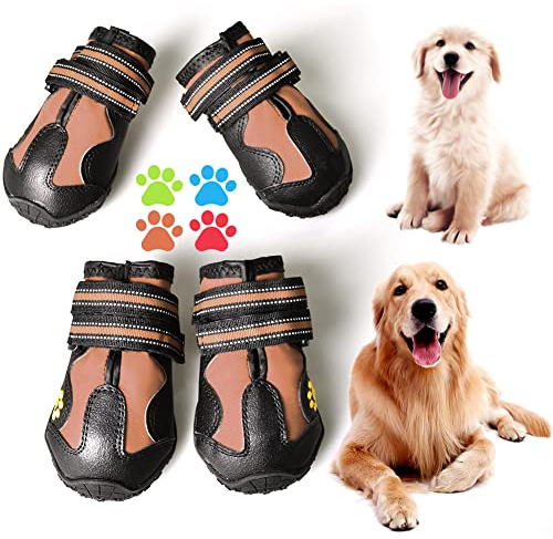 CovertSafe& Hundeschuhe für Hunde, rutschfeste, wasserdichte Outdoor Hundeschuhe, Größe 7: (L x B) 7,9 x 6,9 cm für 29,9 - 40,8 kg, Schwarz-Braun, 4 Stück