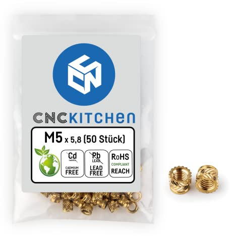 CNC KITCHEN Lot de 50 inserts filetés d'origine, M5 x 5,8, version courte, sans plomb ni cadmium