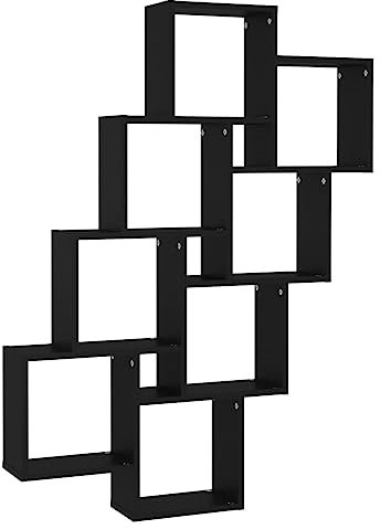 vidaXL Étagère Murale Cube, Support Suspendu avec Compartiments, Meuble Flottant Salon Salle de Séjour, Moderne, Noir Bois d'Ingénierie