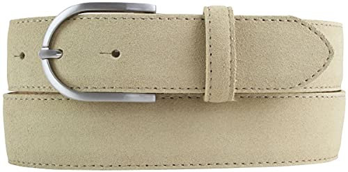 BELTINGER Damen-Gürtel aus Veloursleder 3,5 cm | Velour-Ledergürtel für Damen 35mm | Wildleder-Gürtel mit runder Gürtelschließe | Beige 105cm
