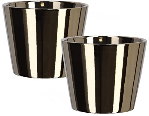 KOTARBAU® Piccola fioriera in ceramica, diametro 11 cm, smaltata lucida (2 pezzi, oro)
