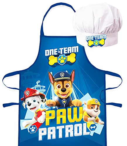 Sorrisini Kinderschürze und Kochmütze zum Kochen Paw Patrol verstellbare Kochmütze und Schürze Set für Kinder Niedliche Kinderschürze zum Kochen, Backen oder Malen für Kinder, blau, 3-8 Jahre